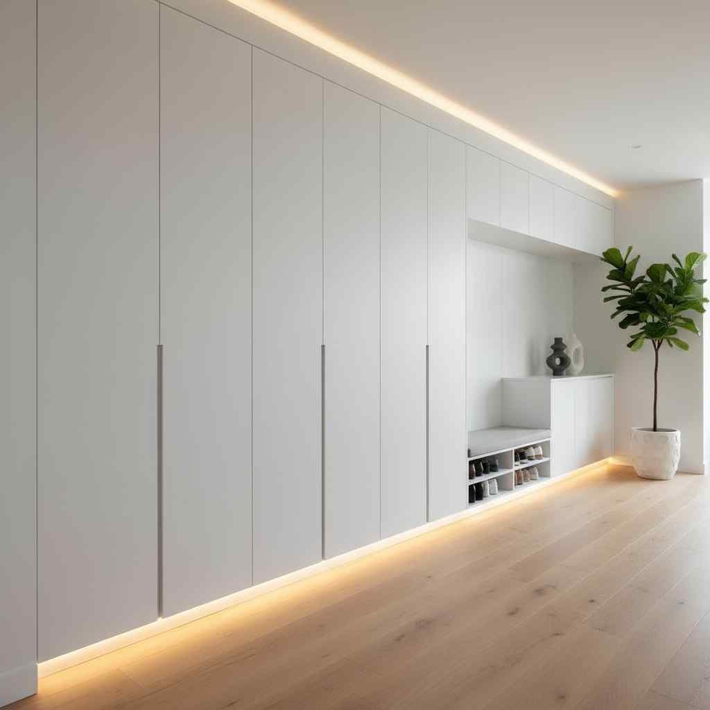 Contemporary hallway with integrated cabinets