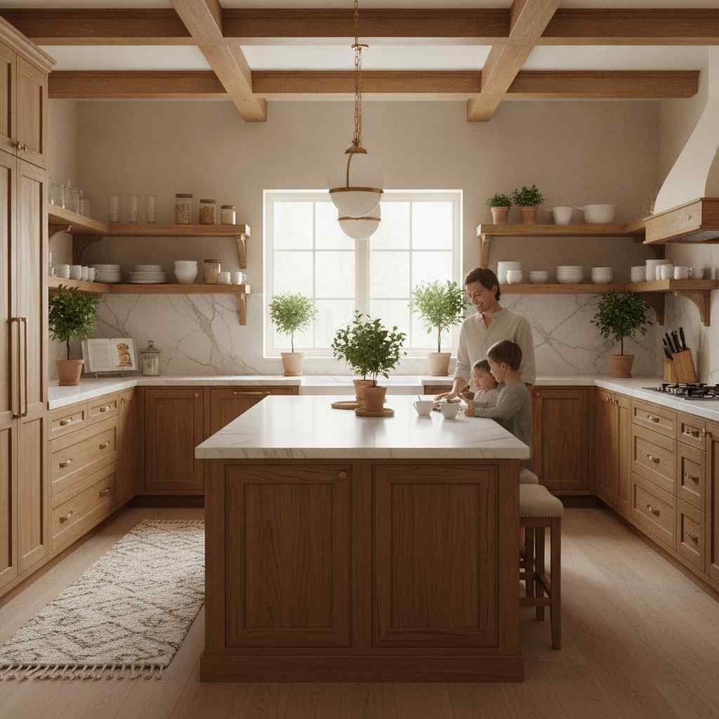 Cozy family kitchen with warm wood accents Cozy family kitchen with warm wood accents
