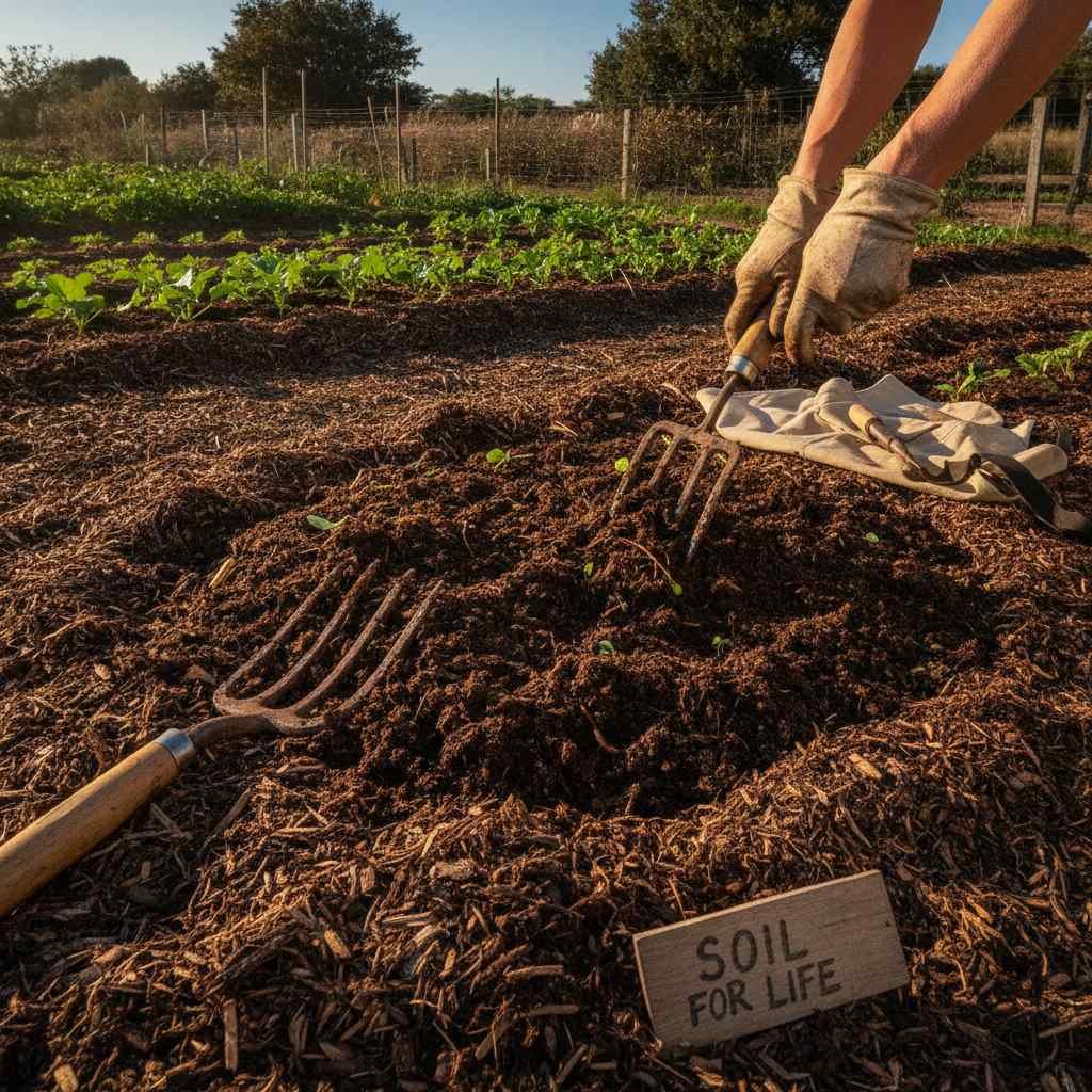 Freshly mulched garden beds