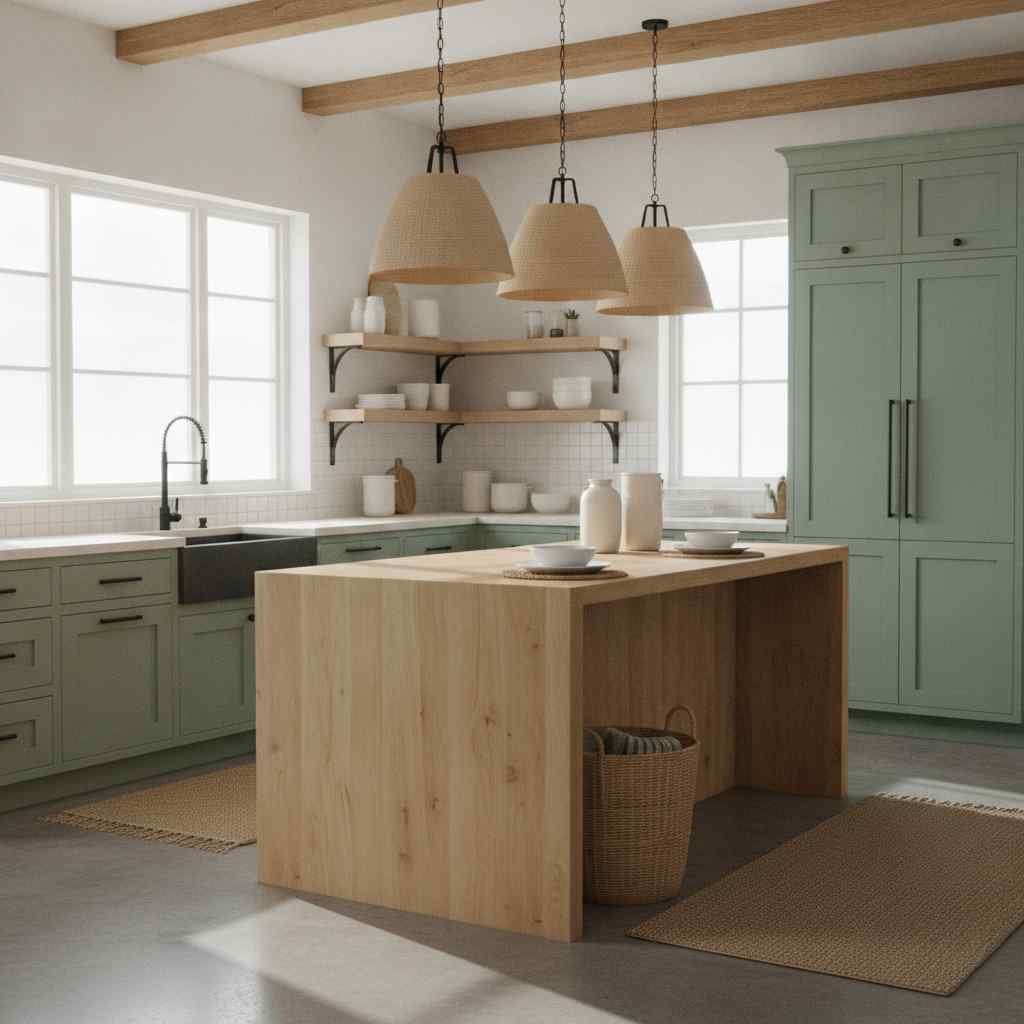 Modern farmhouse kitchen refresh showcasing sage green cabinets Modern farmhouse kitchen refresh showcasing sage green cabinets